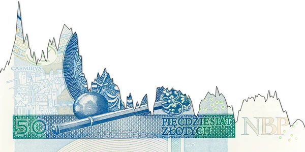 New 50 polish zloty banknote reverse decline graph indicating ex — Stock Photo, Image