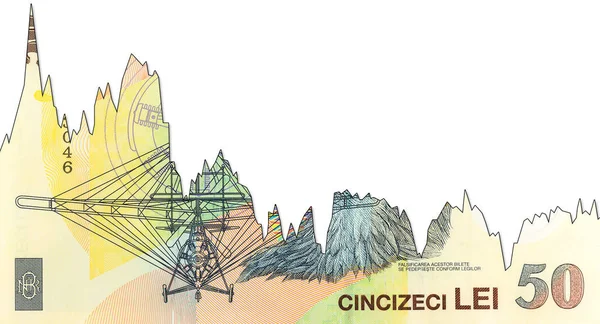 50 румунський лей Банкнотний зворотний спад граф із зазначенням Валю — стокове фото
