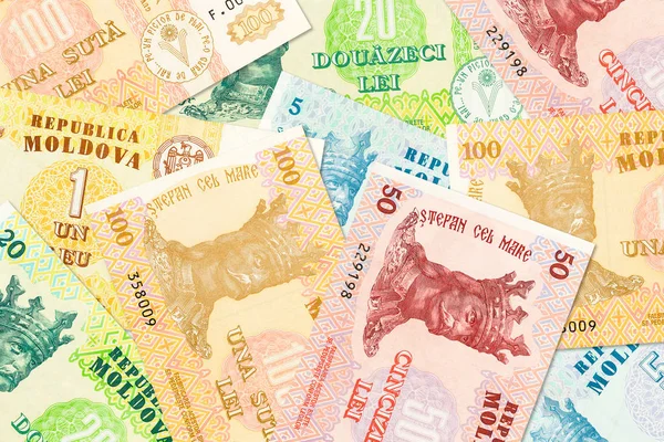 Algunos billetes de leu moldavos mezclados que indican una economía en crecimiento — Foto de Stock