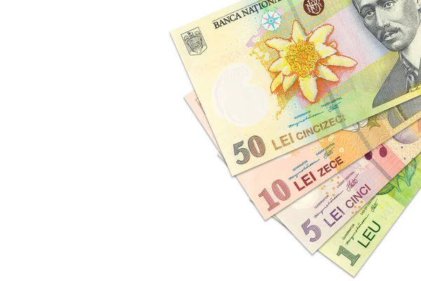 Néhány román lej bankjegy, amely a gazdaság — Stock Fotó