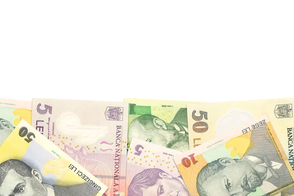 Certains billets de banque roumains en leu indiquant une croissance économique avec co — Photo