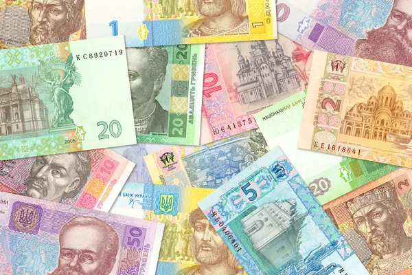 Einige ukrainische Hrywnja-Banknoten gemischt, was auf wachsende Wirtschaft hindeutet — Stockfoto