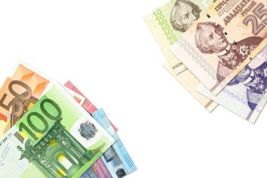bazı transnistrian ruble banknotlar ve euro banknotlar gösteren