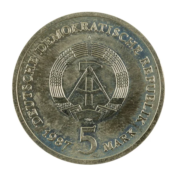 歴史的5東ドイツのマークコイン特別版 1969年 白を背景に隔絶 — ストック写真