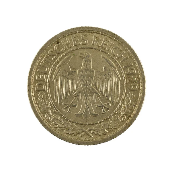Moneda Alemana Del Reichspfennig 1929 Inversa Aislada Sobre Fondo Blanco —  Fotos de Stock
