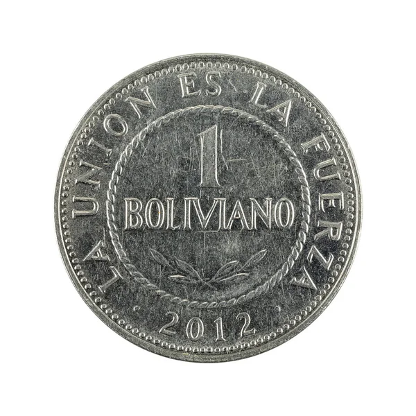 Boliviano Moneta Boliviano 2012 Dritto Isolato Sfondo Bianco — Foto Stock
