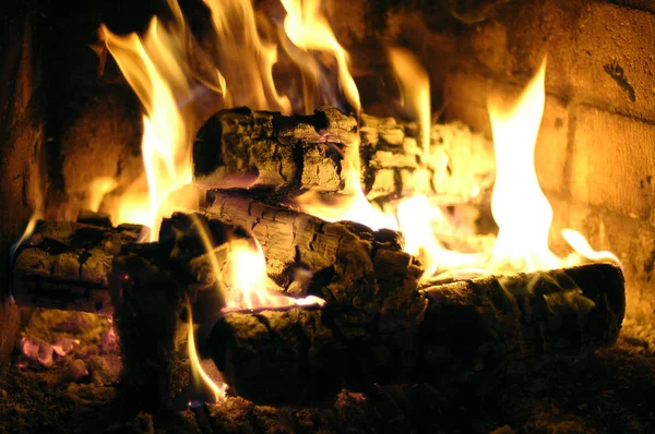 Şöminede yanan odun.