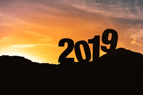 Silhueta 2019 Para Feliz Ano Novo — Fotografia de Stock