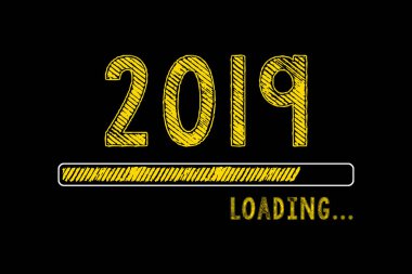 Tebeşir çizim: yeni yıl 2019 yükleme yazı tahtası üzerinde
