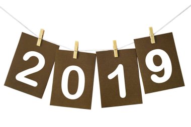 Mutlu yeni yıl 2019, beyaz arka planda izole