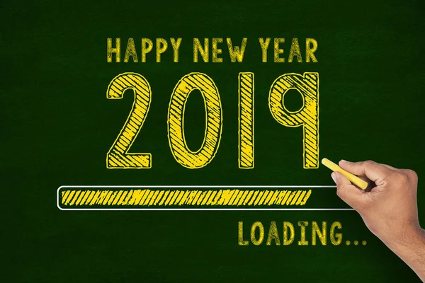 Desenho Giz Ano Novo 2019 Carregamento Quadro Negro — Fotografia de Stock