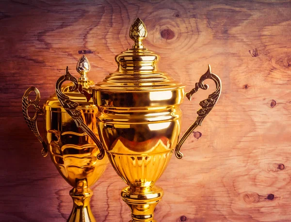 Gold Trophy Wooden Background — Stock Photo, Image
