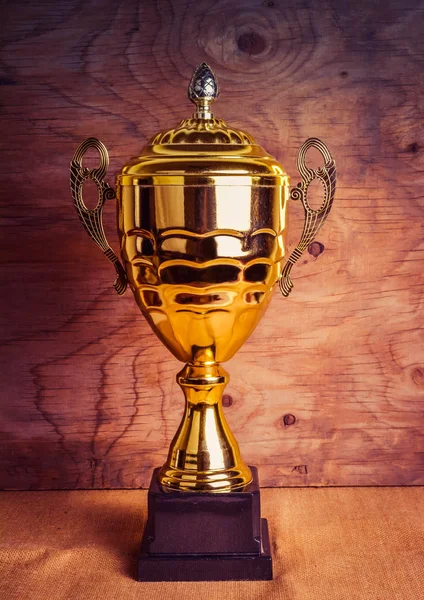 Gold Trophy Wooden Background — Stock Photo, Image