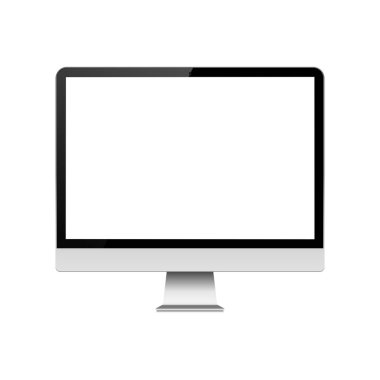 Gouden ontwerpbilgisayar monitörü ile boş bir beyaz ekran