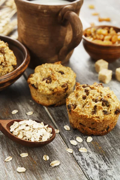 Kost Havre Muffins Med Russin Bordet — Stockfoto
