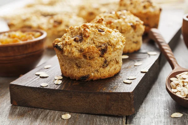 Muffins Avena Dieta Con Pasas Mesa —  Fotos de Stock