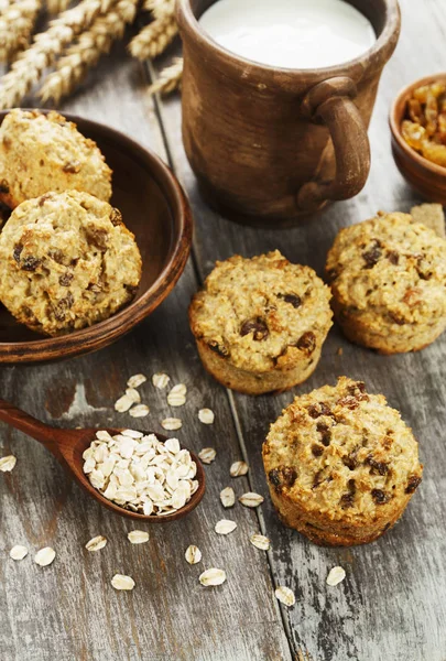 Muffins Avena Dieta Con Pasas Mesa — Foto de Stock