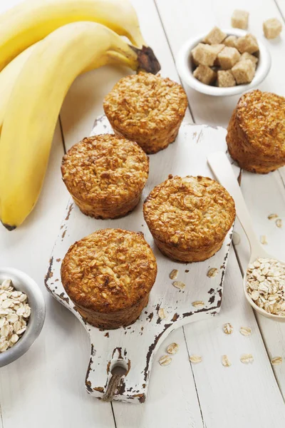 Muffins Avena Dieta Con Plátano Mesa —  Fotos de Stock