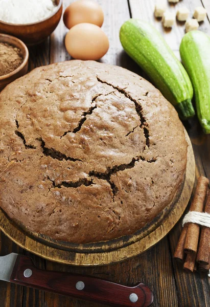 Zucchini Cake Cocoa Powder Table — Stock Photo, Image