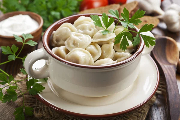 Delicious Dumplings Pot Table — Stock Photo, Image