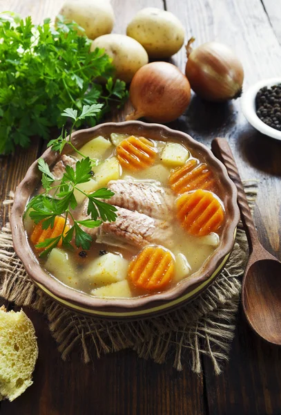 Sopa Salmón Con Verduras Mesa — Foto de Stock