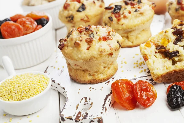 Millet muffins with dried fruit — Stock Photo, Image
