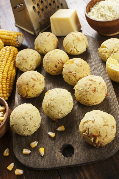 Cheese balls made with corn flour on the table — Stock Photo, Image