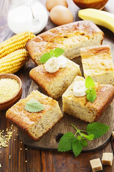 Corn casserole with banana — Stock Photo, Image