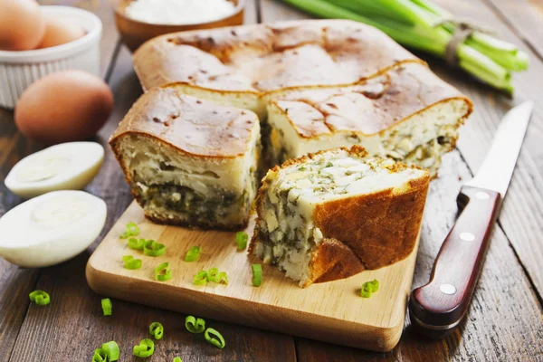 Пирог с весенним луком — стоковое фото