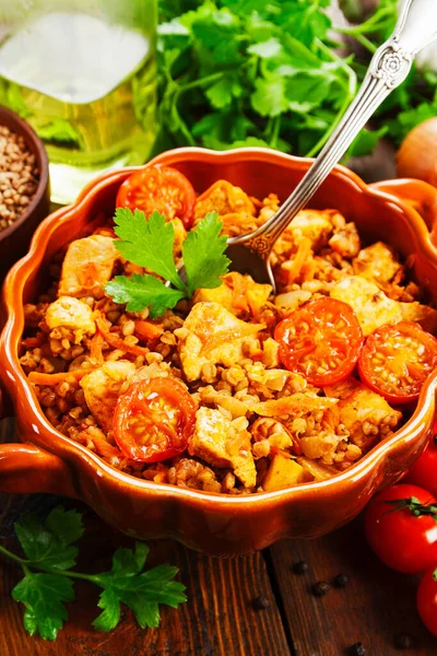 Buckwheat Meat Tomato Sauce Bowl — Stock Photo, Image