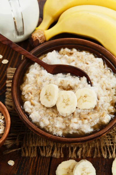 Каша Бананами Медом Здоровый Завтрак — стоковое фото