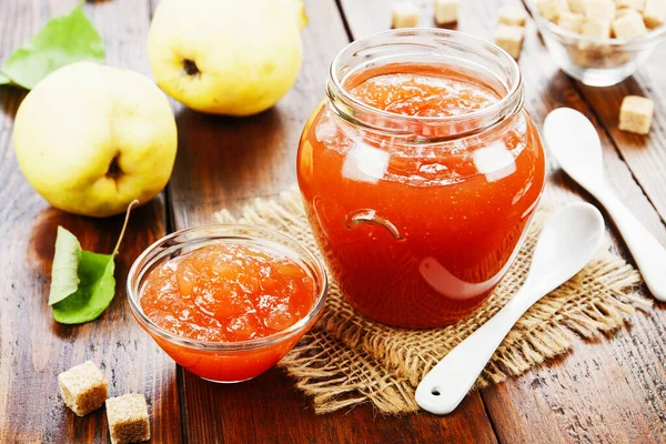 Fresh Quince Jam Wooden Table — Stock Photo, Image