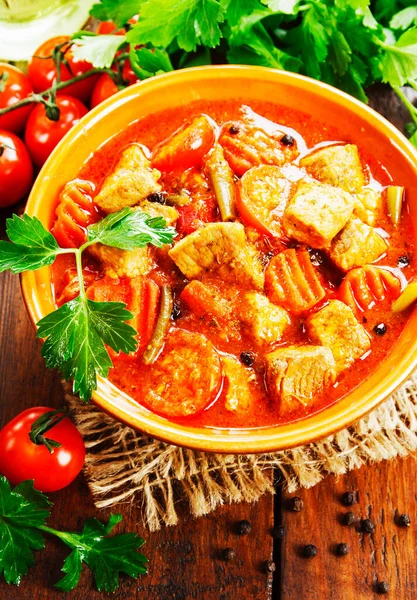 Vlees Stoofpot Met Groenten Tomatensaus — Stockfoto