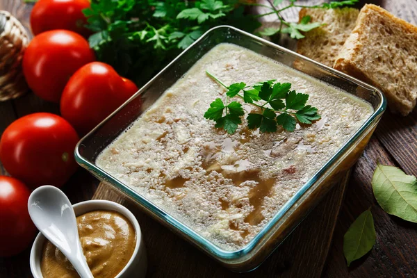 Carne Gelatina Casera Con Mostaza Mesa Holodets — Foto de Stock