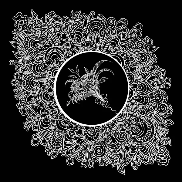 Light patterns on a black background. Floral elements. Black and white.