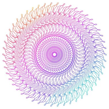 Renkli mandala gradyan renk üzerine beyaz bir arka plan ile. Simetrik desen