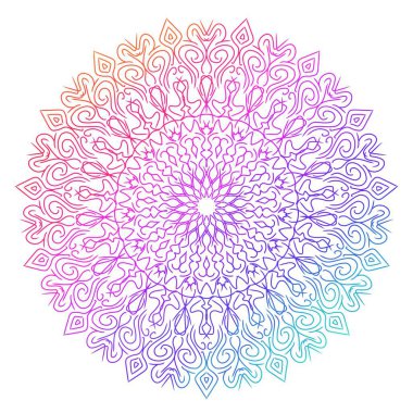 Renkli mandala gradyan renk üzerine beyaz bir arka plan ile. Simetrik desen