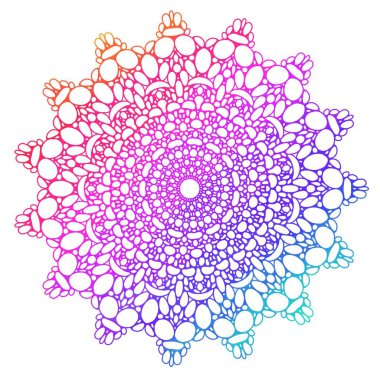 Renkli mandala gradyan renk üzerine beyaz bir arka plan ile. Simetrik desen