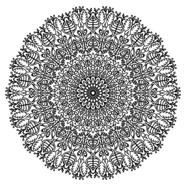 Beyaz arka planda siyah doğrusal mandala. Simetrik desen