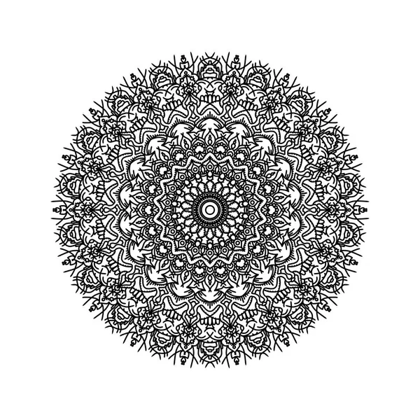 Zwarte Lineaire Mandala Witte Achtergrond Symmetrisch Patroon — Stockfoto