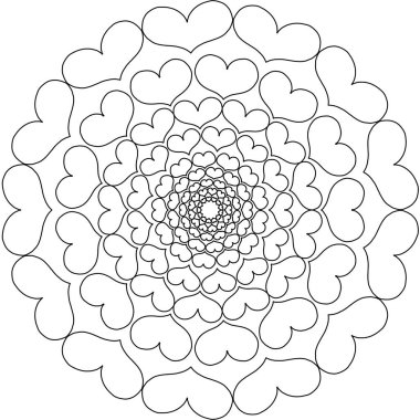 Beyaz bir arka plan üzerinde siyah aşk mandala. Bir kalp.