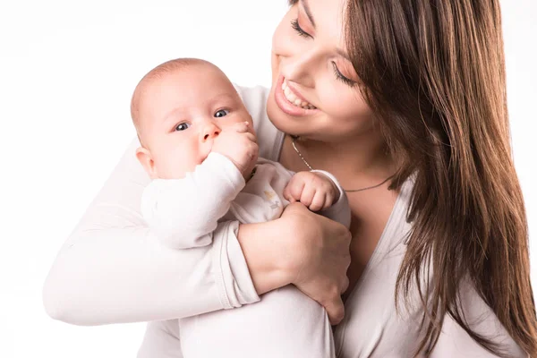 Happy mother with newborn daughter on hands — Stock Photo, Image