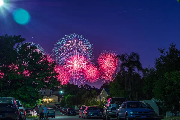 Paisagem Fogos Artifício Enorme Sobre Perth Sul — Fotografia de Stock