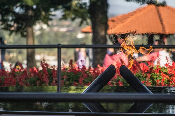 Fuoco Alla Fontana Piena Colori Parco — Foto Stock