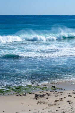 Güneşli bir günde bir plajın dikey manzara