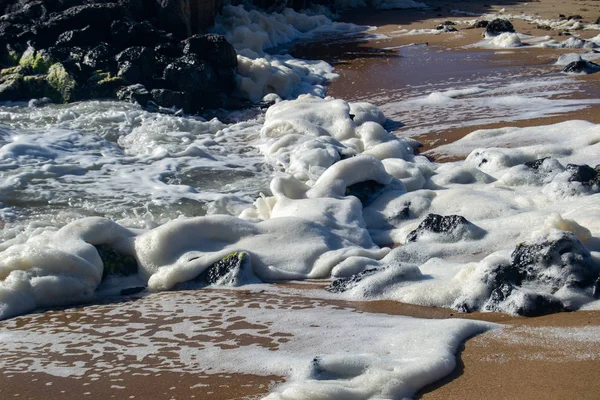 Dettail of the foam of the water waves from the ocean in australia