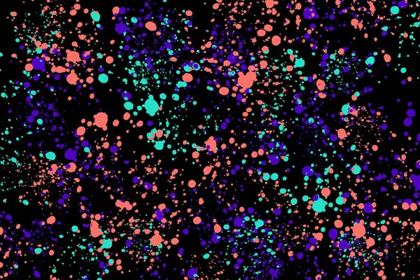 Neongrüne Lila Und Korallenfarbene Farbspritzer Auf Schwarzem Hintergrund Abstrakte Farbenfrohe — Stockfoto