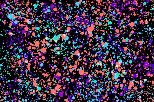 Neongrüne Lila Und Korallenfarbene Farbspritzer Auf Schwarzem Hintergrund Abstrakte Farbenfrohe — Stockfoto