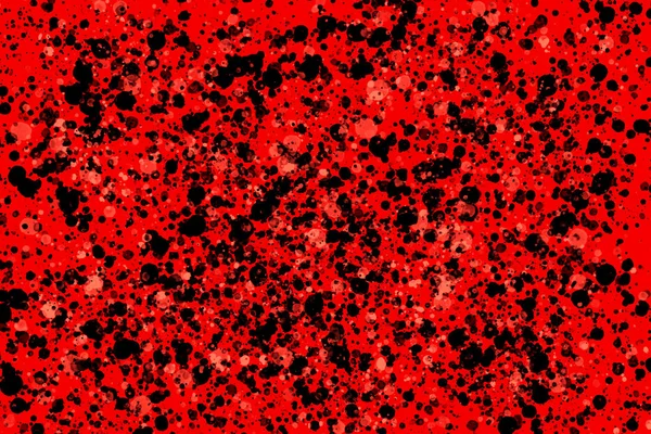 Pintura Redonda Brilhante Preto Coral Espirra Aleatoriamente Fundo Vermelho Textura — Fotografia de Stock