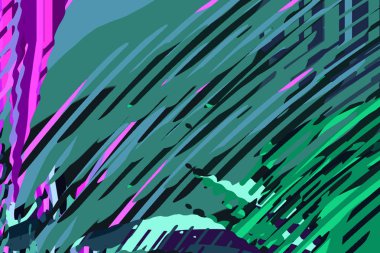 Modern arka plan. Yaratıcı renkli formları ve şekiller. Geometrik desen. Yeşil, mavi ve mor parlak grafik doku.